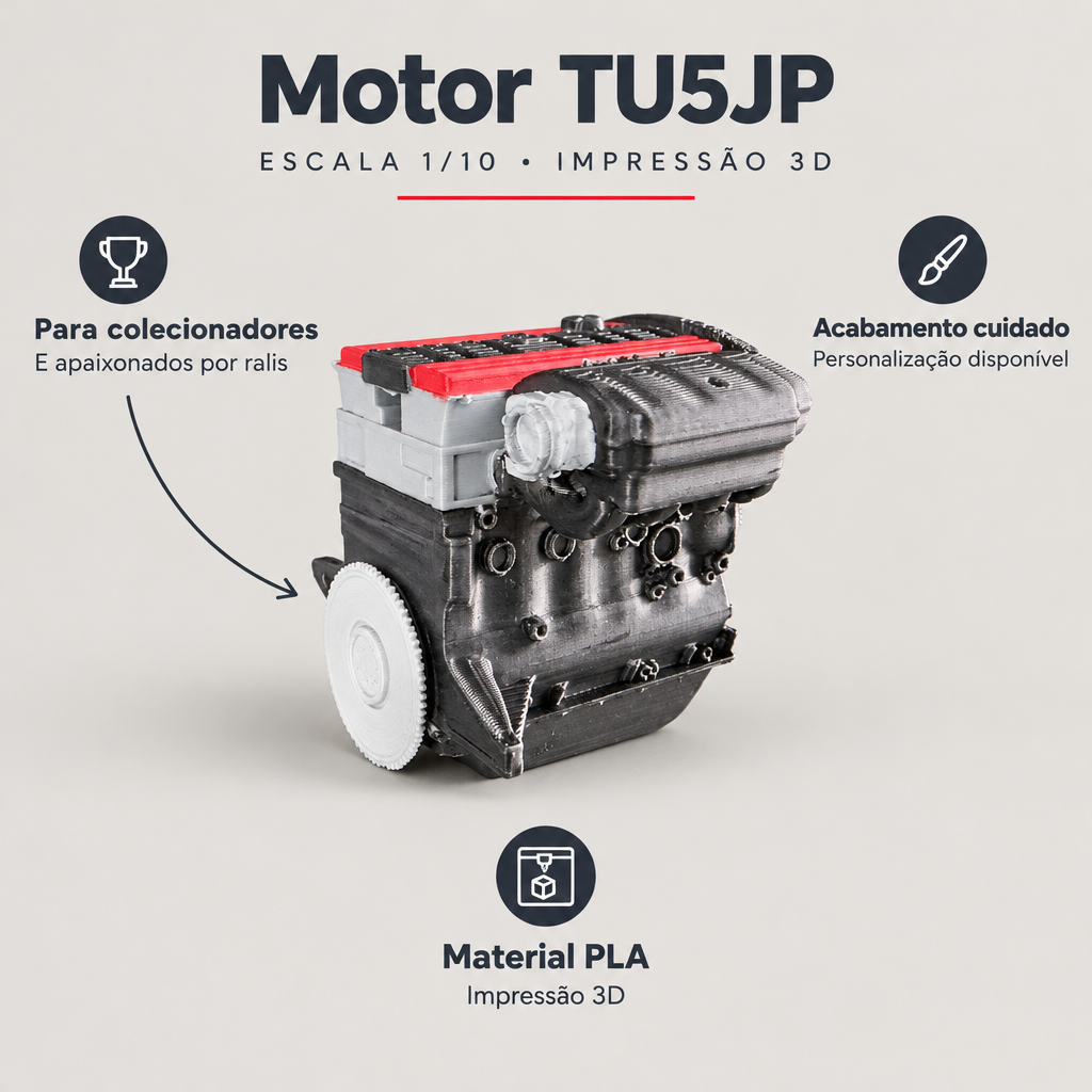 Miniatura Motor Citroën / Peugeot TU5JP 1/10 – Impressão 3D – benefícios: Para colecionadores, Acabamento cuidado, Material PLA