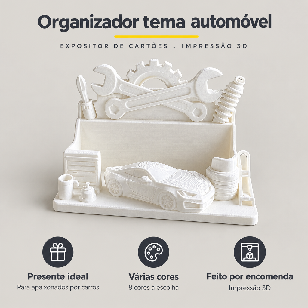 Expositor de Cartões de Visita Tema Automóvel – Impressão 3D – benefícios: Presente ideal, Várias cores, Feito por encomenda
