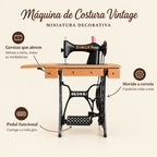 Máquina de Costura Vintage em Miniatura – Peça Decorativa em Impressão 3D – benefícios: Gavetas que abrem, Pedal funcional, Movida a correia