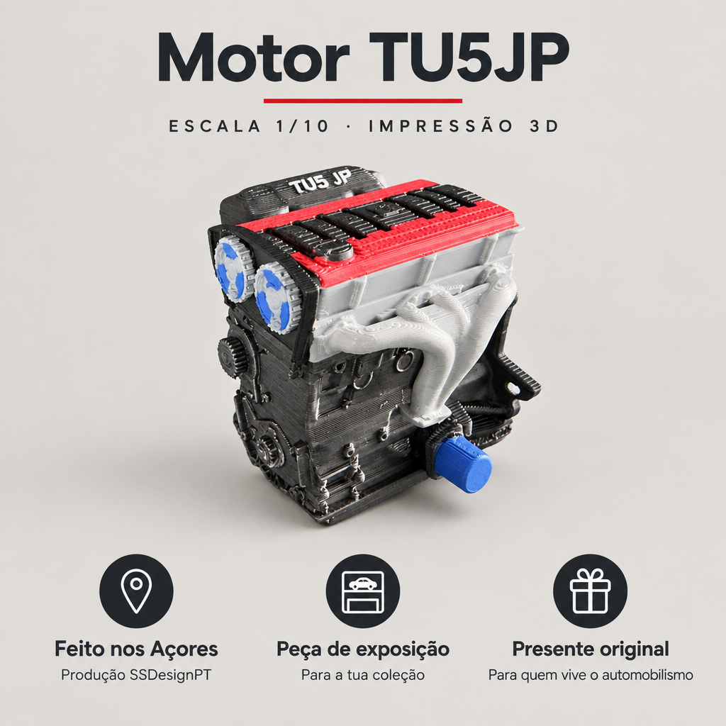 Miniatura Motor Citroën / Peugeot TU5JP 1/10 – Impressão 3D – benefícios: Feito nos Açores, Peça de exposição, Presente original