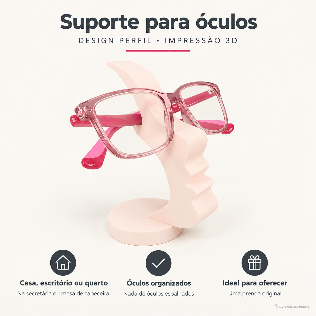 Suporte para Óculos – Design Perfil – benefícios: Casa, escritório ou quarto, Óculos organizados, Ideal para oferecer
