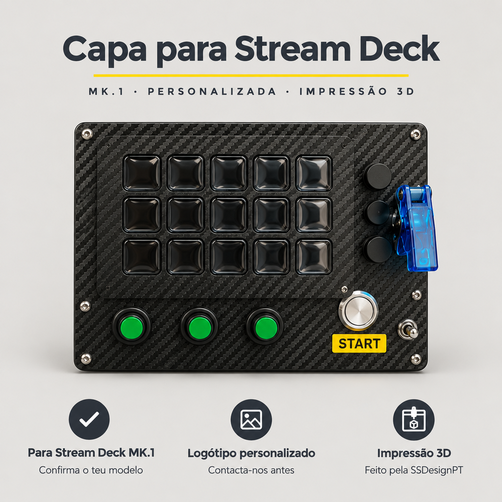 Capa Personalizada para Elgato Stream Deck MK.1 – Impressão 3D – benefícios: Para Stream Deck MK.1, Logótipo personalizado, Impressão 3D