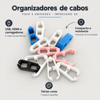 Pack 5 Organizadores de Cabos em Impressão 3D – benefícios: USB, HDMI e carregadores, Compacto e resistente, Várias cores