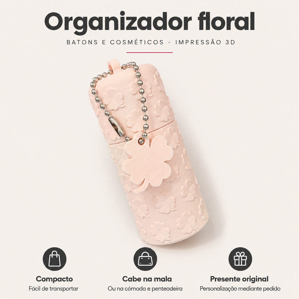 Organizador Floral para Batons e Cosméticos – Porta Maquilhagem 3D – benefícios: Compacto, Cabe na mala, Presente original