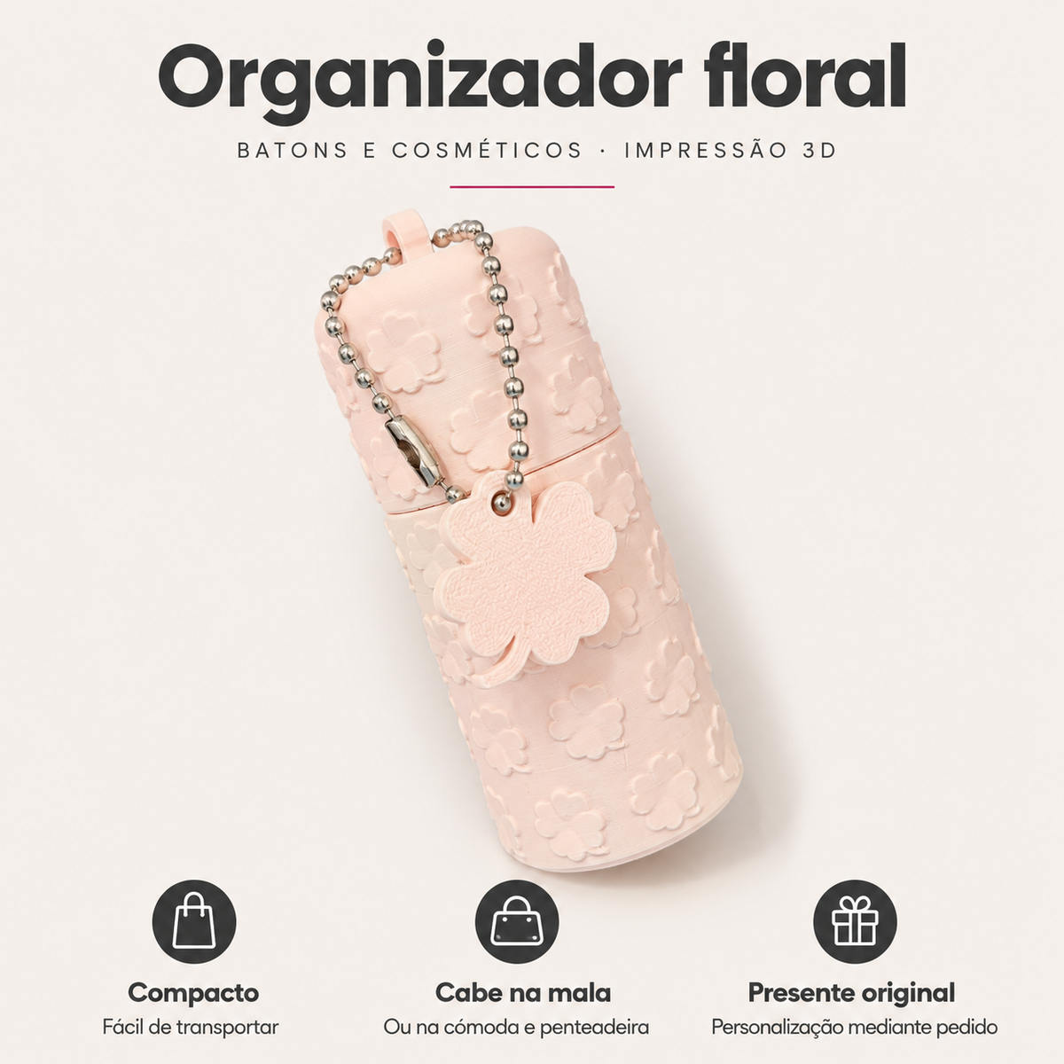 Organizador Floral para Batons e Cosméticos – Porta Maquilhagem 3D – benefícios: Compacto, Cabe na mala, Presente original