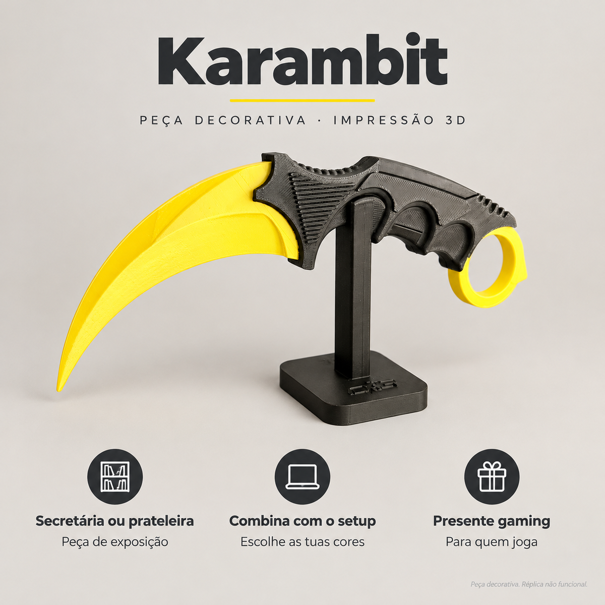 Karambit – Peça Decorativa – benefícios: Secretária ou prateleira, Combina com o setup, Presente gaming