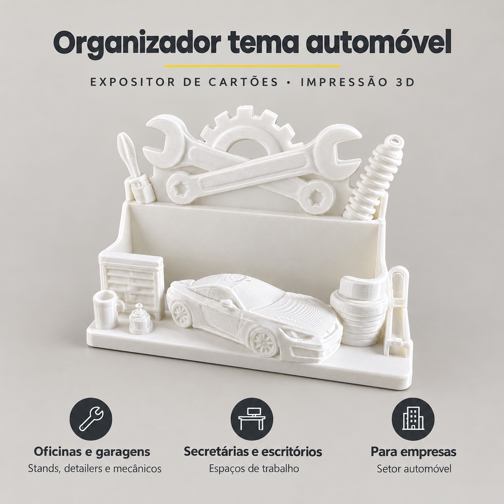 Expositor de Cartões de Visita Tema Automóvel – Impressão 3D – benefícios: Oficinas e garagens, Secretárias e escritórios, Para empresas