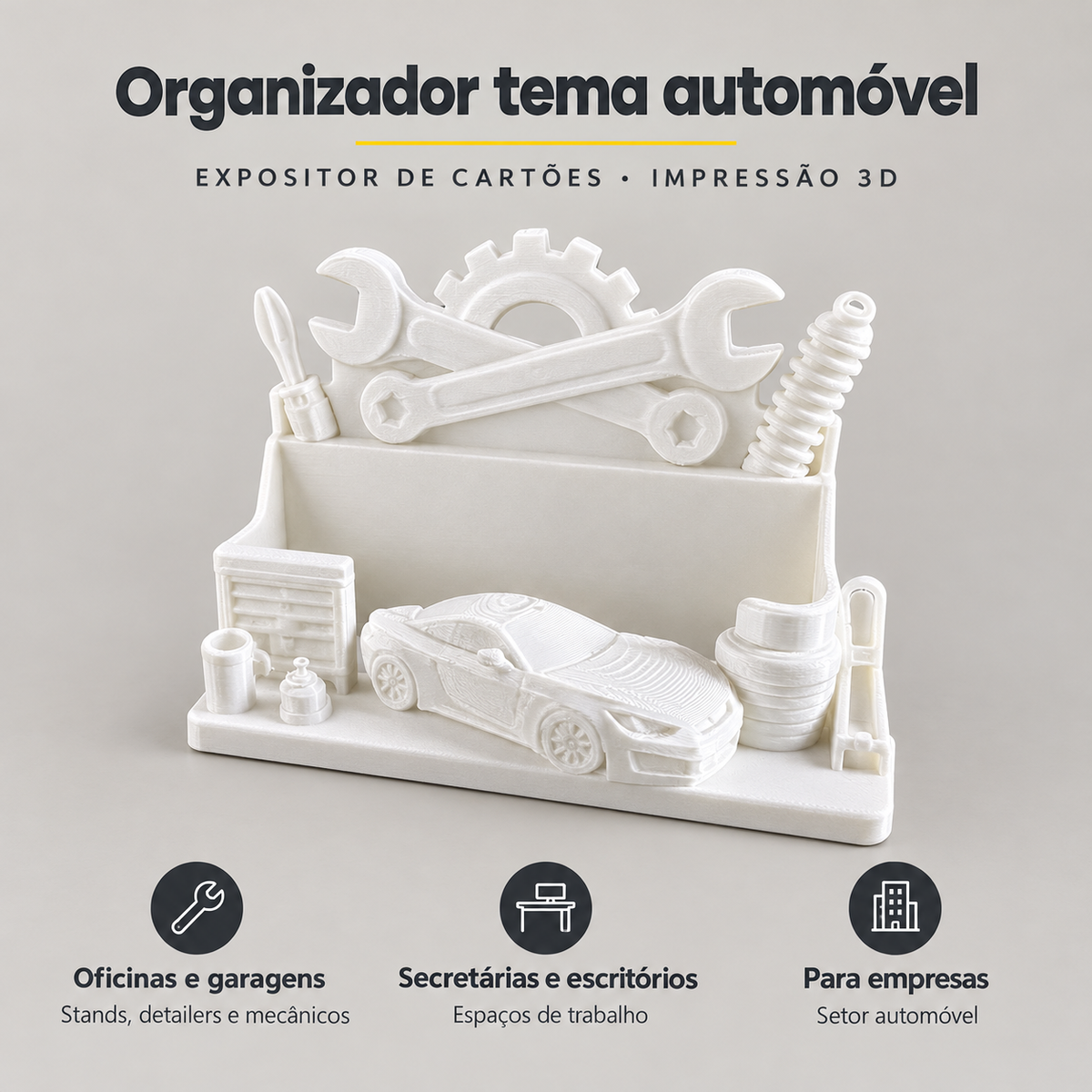 Expositor de Cartões de Visita Tema Automóvel – Impressão 3D – benefícios: Oficinas e garagens, Secretárias e escritórios, Para empresas