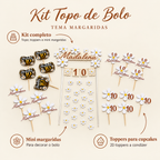 Kit Topo de Bolo Personalizado – Tema Margaridas – benefícios: Kit completo, Toppers para cupcakes, Mini margaridas