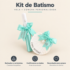 Kit de Batismo Personalizado – Vela + Concha – benefícios: Batizados e cerimónias, Confirmamos os dados, Recordação para sempre