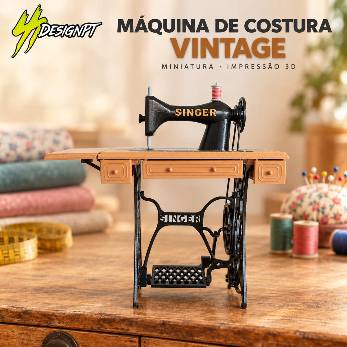 Máquina de Costura Vintage em Miniatura – Peça Decorativa em Impressão 3D – SSDesignPT