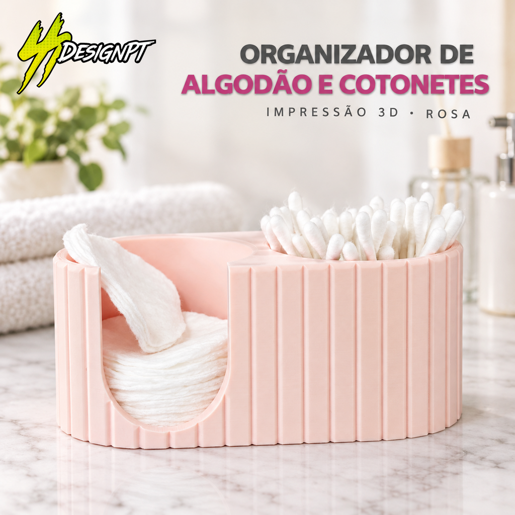 Organizador de Algodão e Cotonetes em 3D – Rosa – SSDesignPT