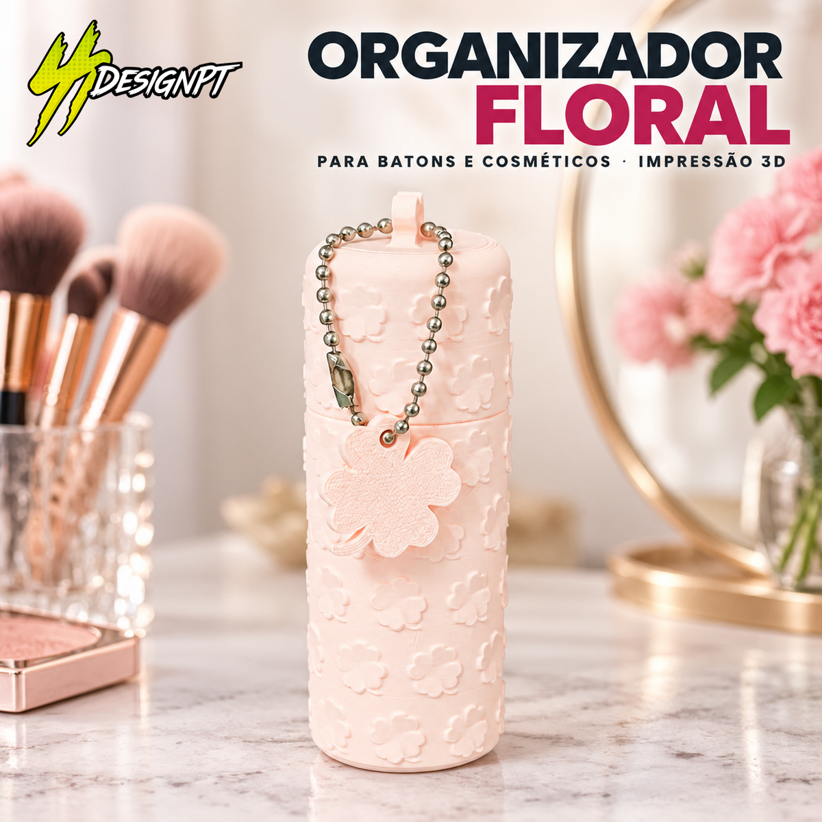 Organizador Floral para Batons e Cosméticos – Porta Maquilhagem 3D – SSDesignPT