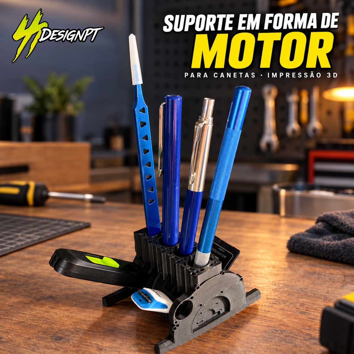 Suporte de Canetas em Forma de Motor – Impressão 3D – SSDesignPT