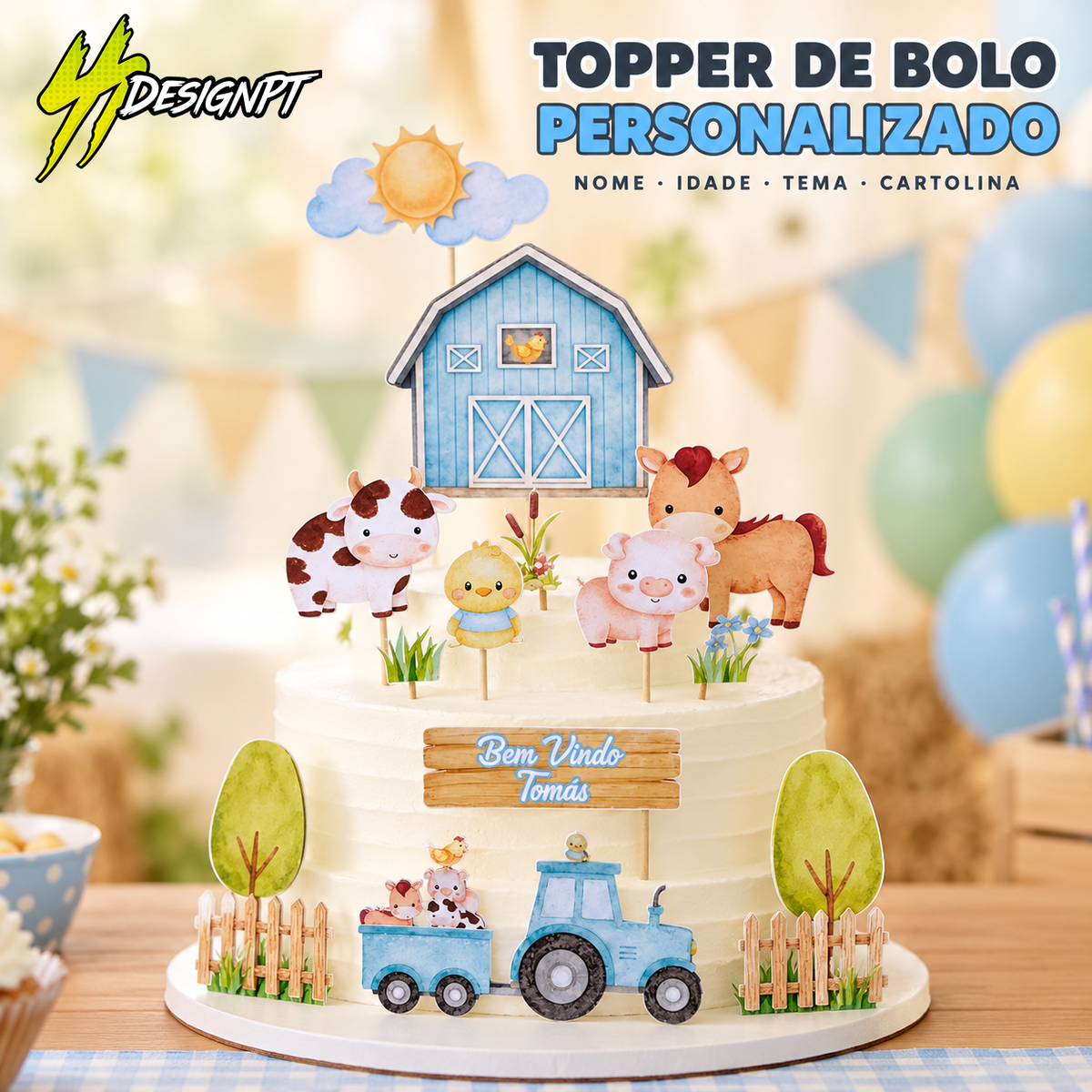 Topper de Bolo Personalizado em Cartolina – SSDesignPT